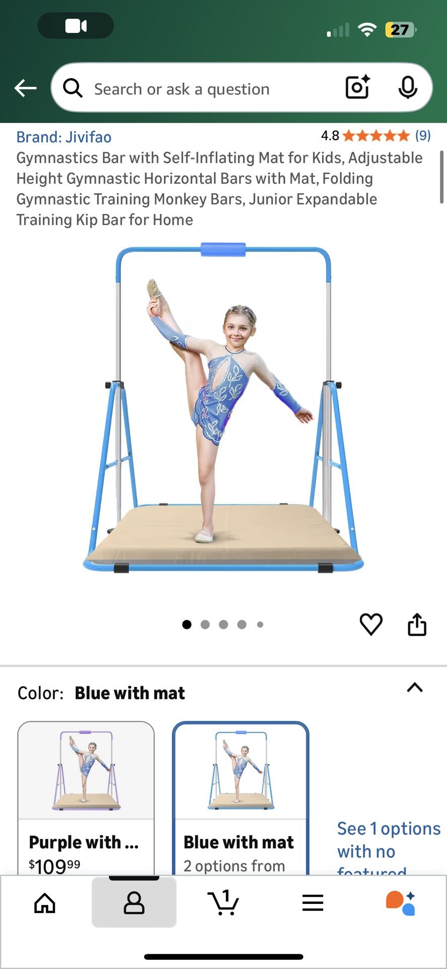 Gymnastics Bar with Self-Inflating Mat for Kids, Adjustable Height Gymnastic Horizontal Bars with Mat, Folding Gymnastic Training Monkey Bars, Junior