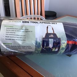 New~CEDAR TRAIL~9-Piece BBQ Tool Apron Set~ Includes adjustable back/neck strap~410 stainless steel heat resistant and BPA free