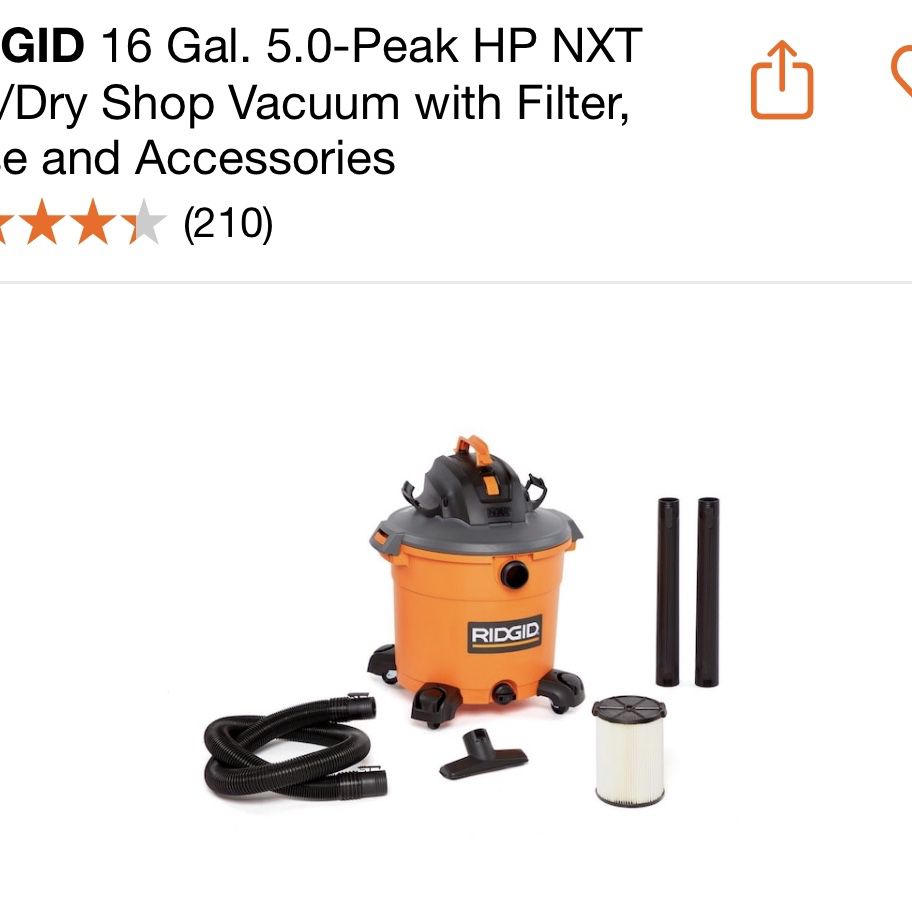 RIDGID 16 Gallon 5.0 Peak HP NXT Wet/Dry Shop Vacuum with Filter