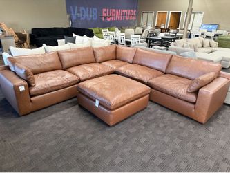 Camel leather cloud sectional