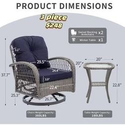 ✌️3 Pieces Patio Furniture Set,Outdoor Swivel Glider Rocking Chairs Set,Front Porch Furniture Patio Conversation Sets with Side Table 