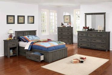 Twin Bed in Weathered Grey with 2 Storage Drawers! Lowest Prices Ever!
