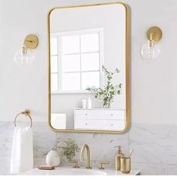 Gold Bathroom Mirror 20x30 Inch, Rectangle Mirror with Metal Frame/ New