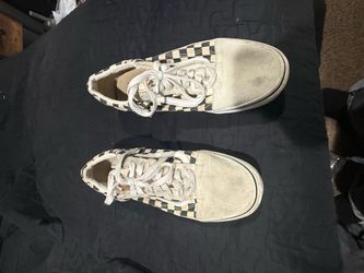 White and black checkered vans shoes