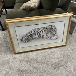 Oak Framed & Matted Siberian Tiger Signed By Jan Henderson 