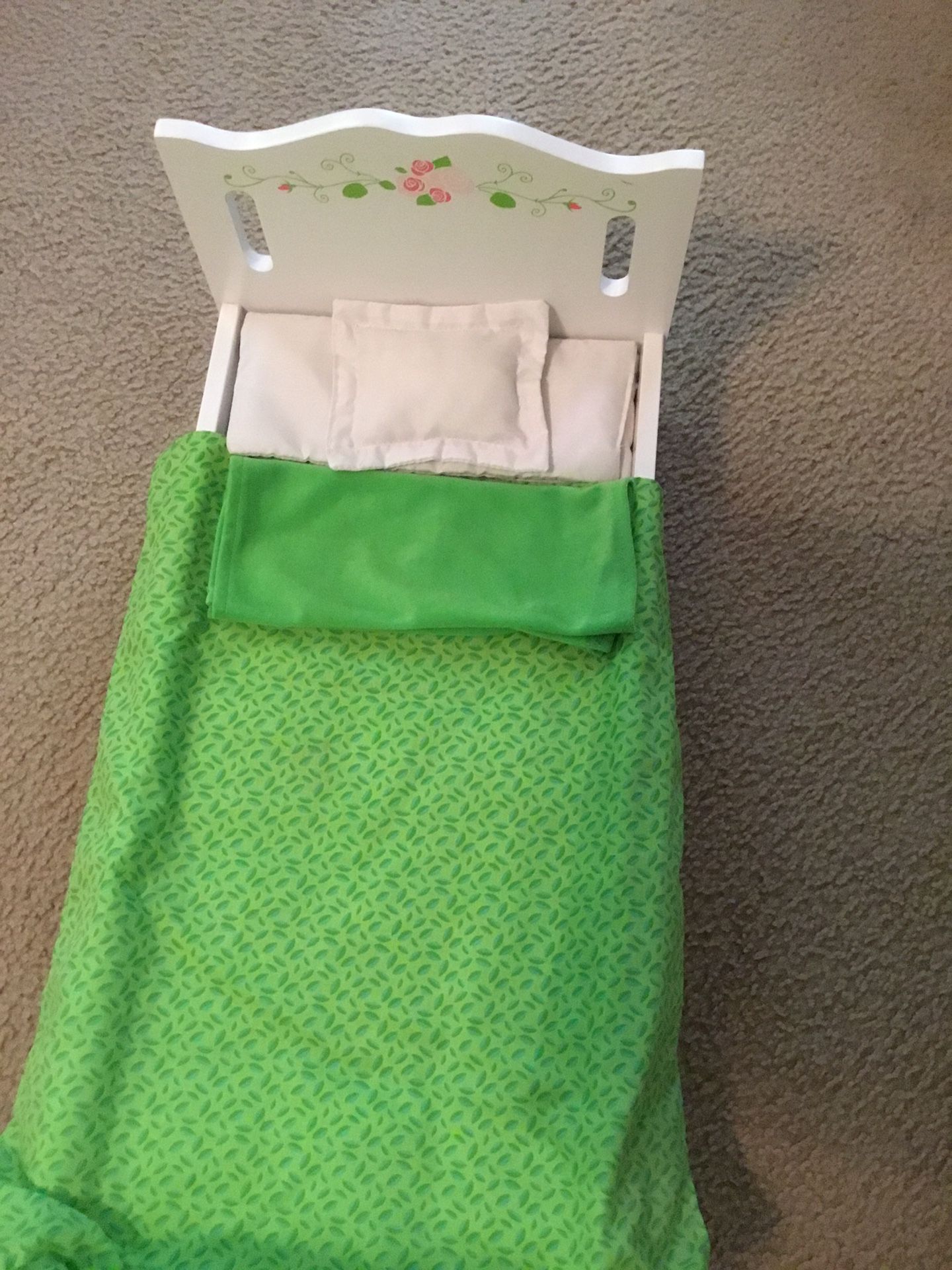 Badger Basket Co. 22” Doll Bed. $18 Add Bedding And 13” Berenguer Doll. $28. All In Excellent Condition.