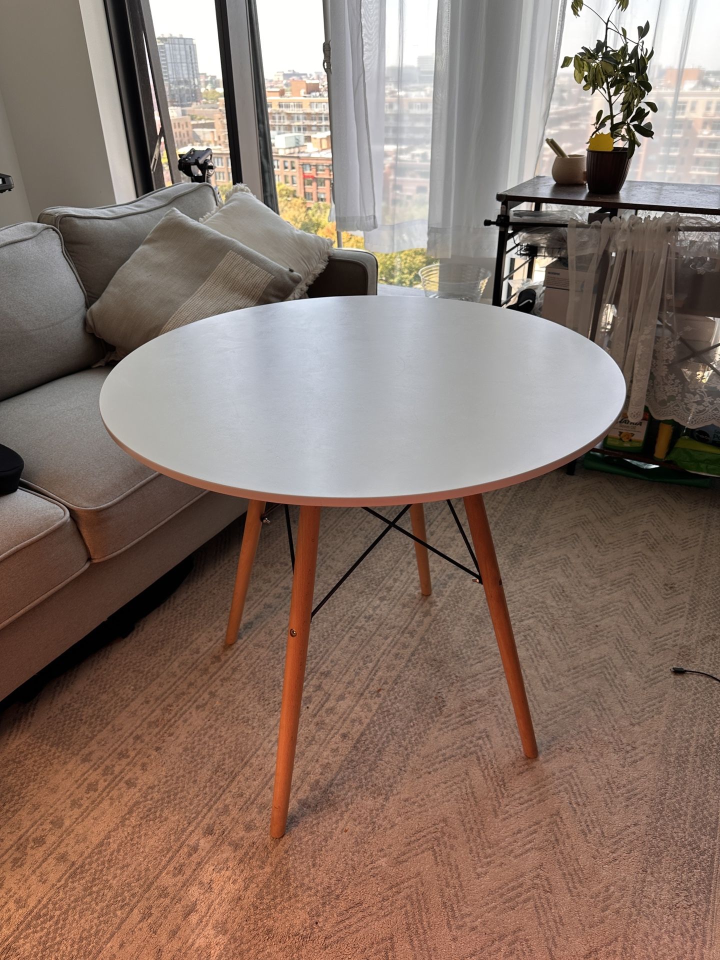 White table and two chairs
