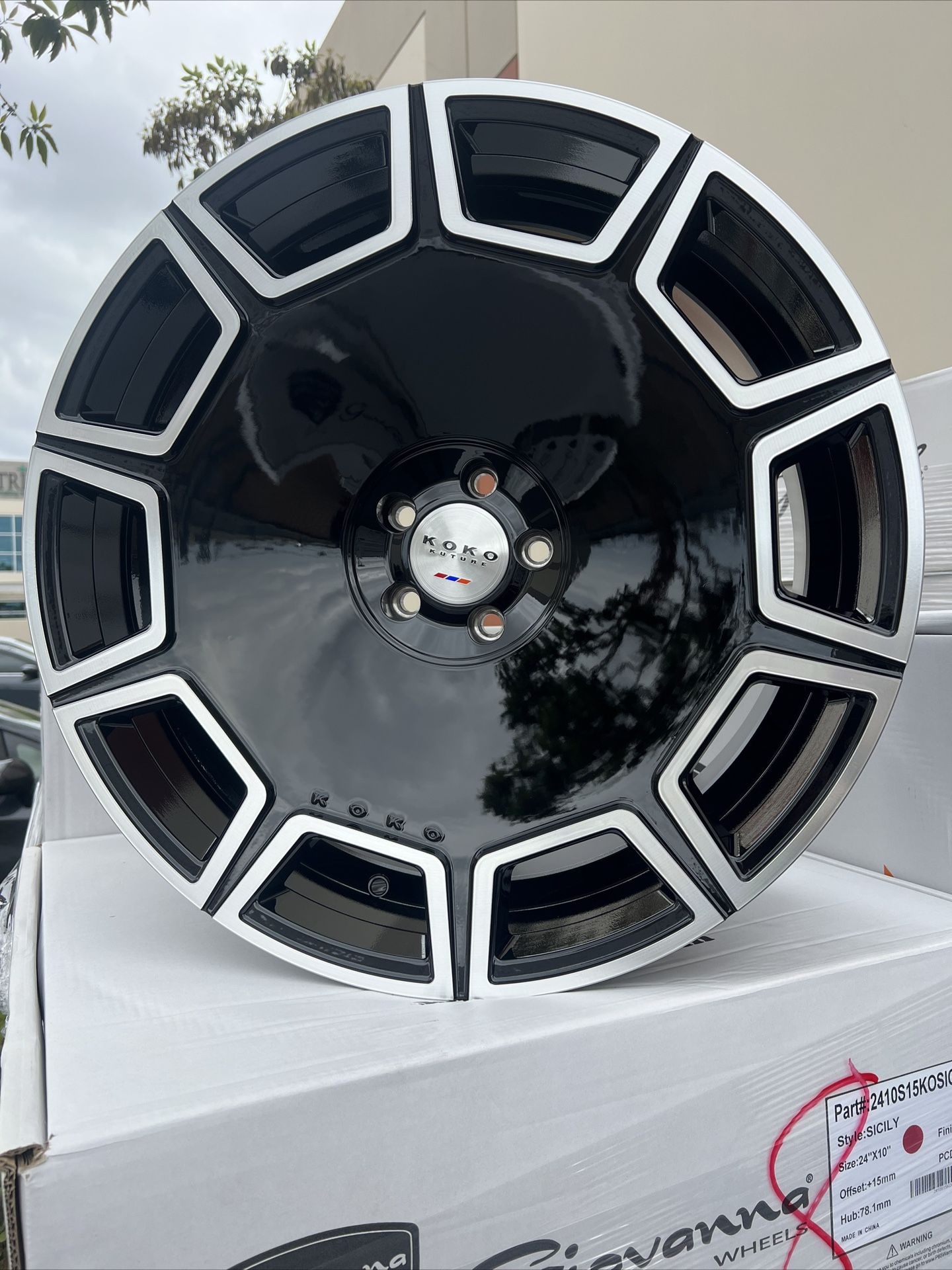 22” STAGGERED KOKO KUTURE SICILY GLOSS BLACK MILLED RIMS ONLY 5X112