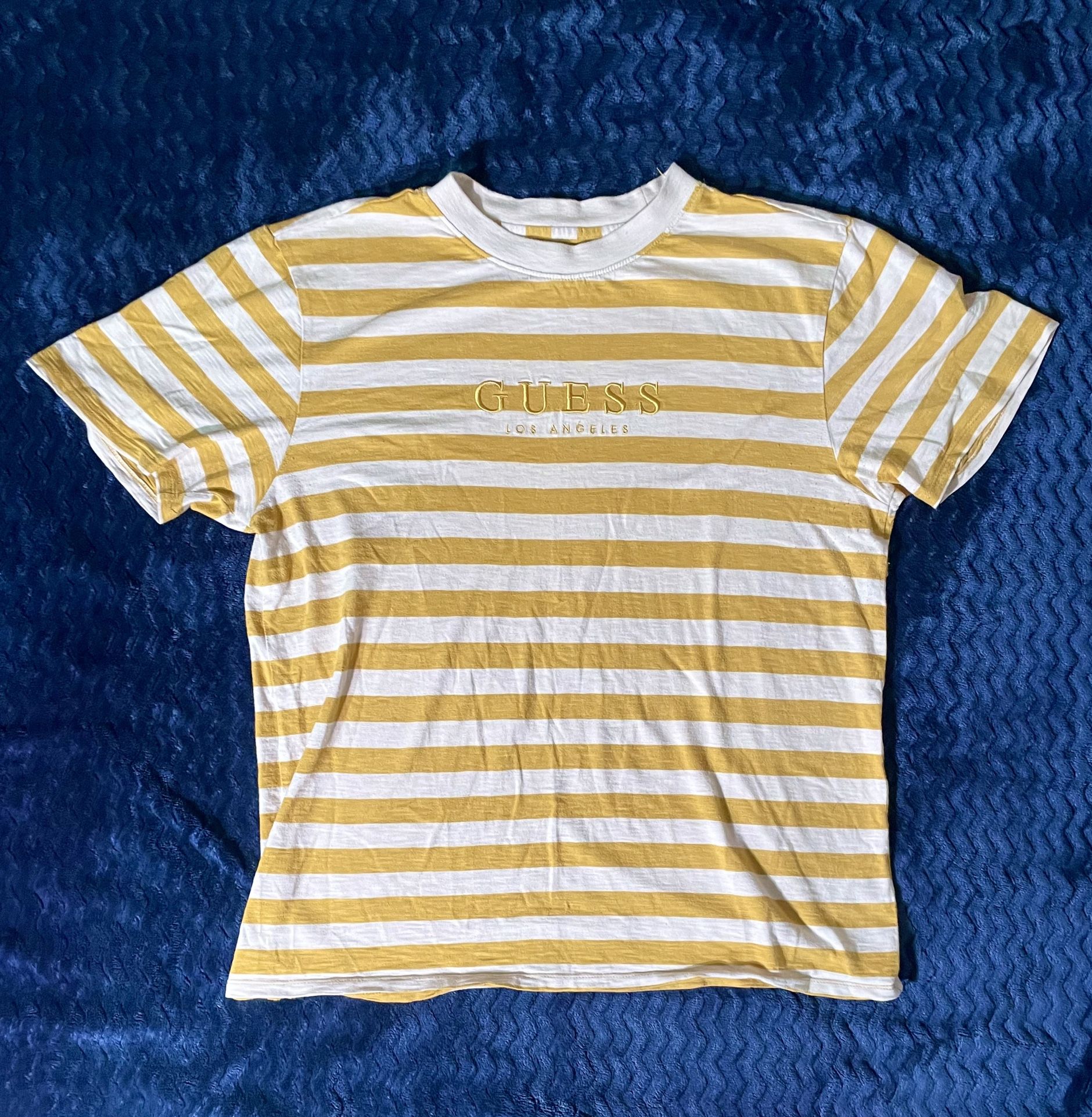 Vintage Style Guess Los Angeles Yellow Stripes T Shirt Medium 