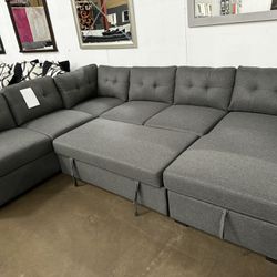 Brand New Gray Sleeper Sectional With Storage 