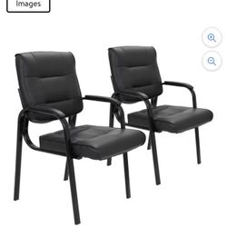  Set of 2 Leather Office Metal Frame  Black