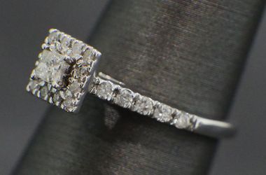 14K White Gold Cluster Diamond Engagement ring containing .50ctw in Princess Cut and Round Diamonds