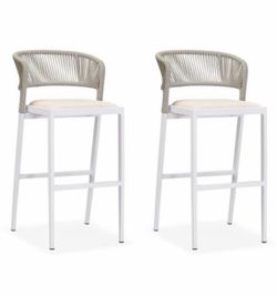 PURPLE LEAF Outdoor Bar Stools Set of 2, Rattan Wicker Aluminum Barstools with Back and Footrest Garden Balcony Pool Bar Chairs.