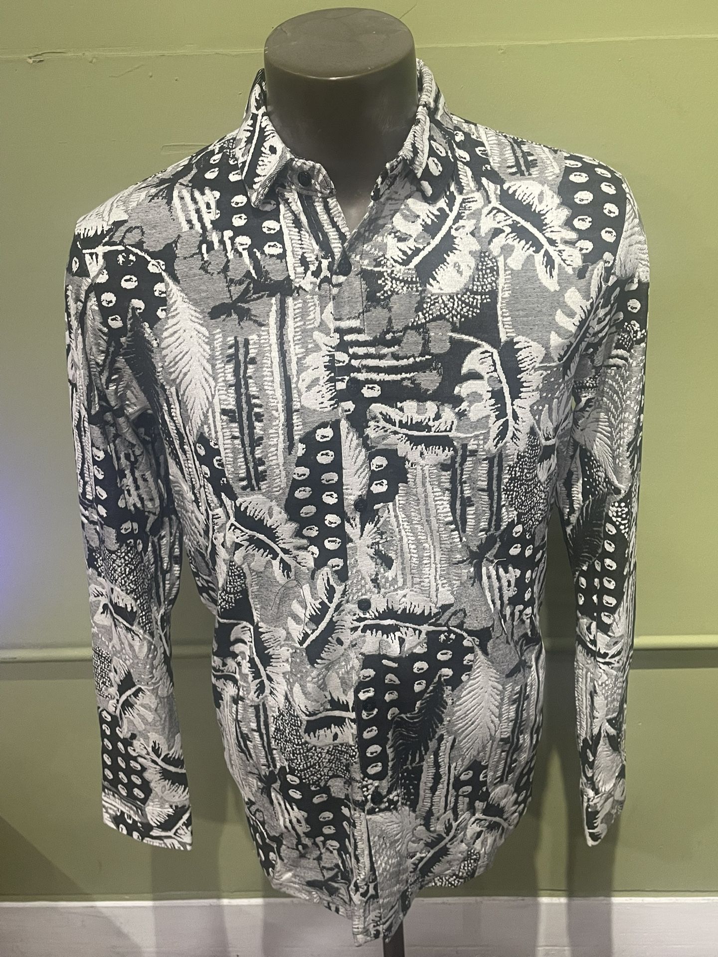 Deniko Shirt Button Front Black Floral Regular Fit