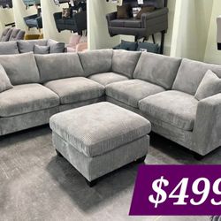 BRAND NEW 4PCS SECTIONAL SOFA SET WITH OTTOMAN AND ACCENT PILLOW INCLUDED $499