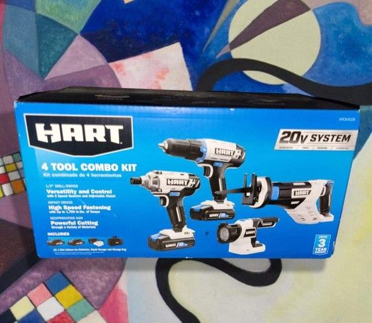 HART
HART 20-Volt Cordless 4-Tool Combo Kit (2) 1.5Ah Lithium-Ion Batteries and 16-inch Storage Bag