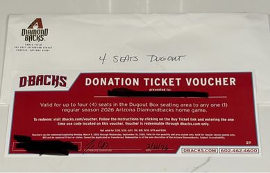 Arizona Diamondbacks Dugout Box Ticket voucher ( 4 )
