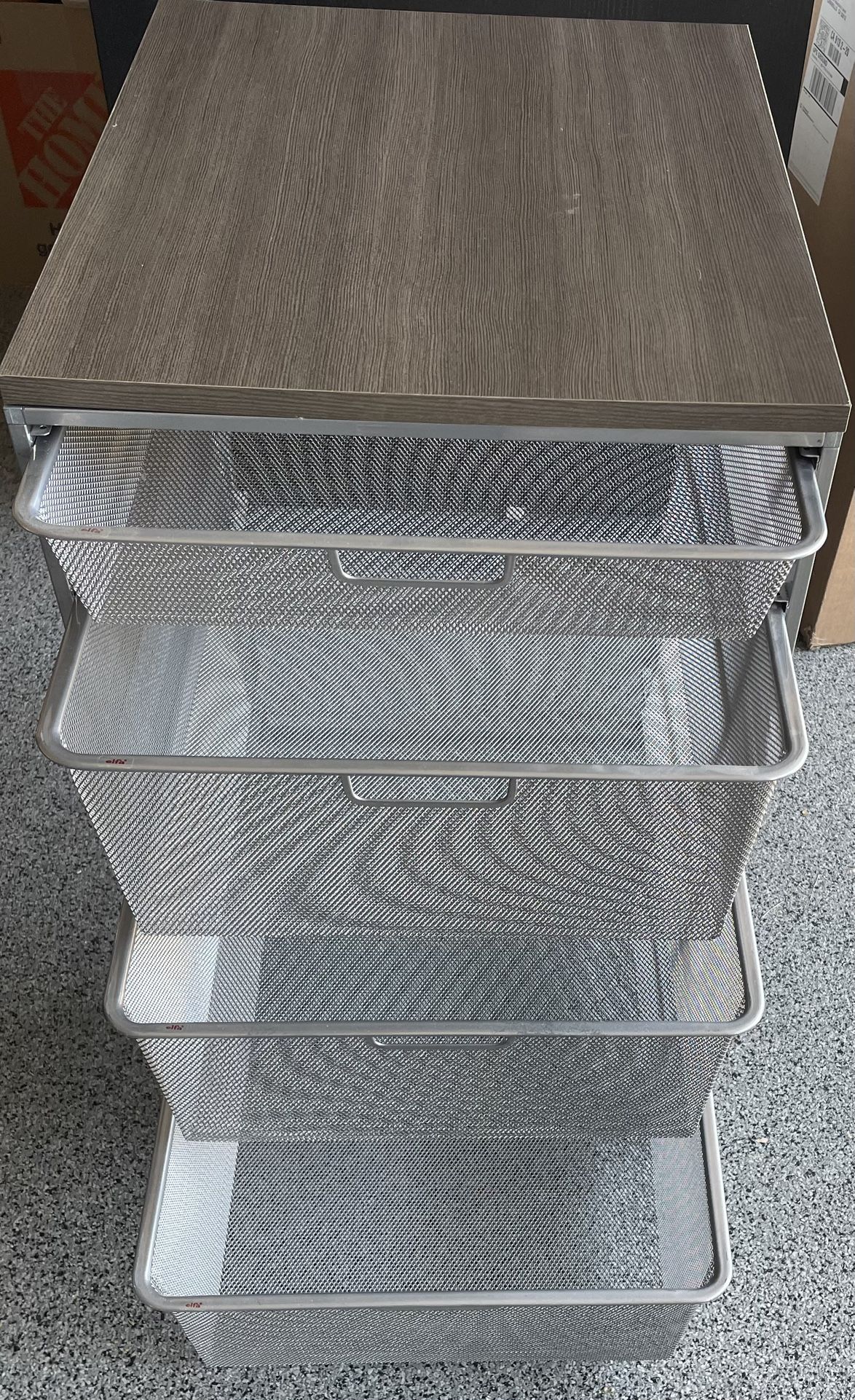 Set of 2 Container Store Mesh Drawer Units with Wood Top – Excellent Condition