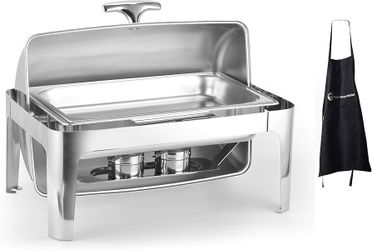 8qt Roll Top Chafing Dish - Durable Full-Size Chafer Stainless Steel - With Food/Water Pan and Fuel Holders, Mirror Finished Buffet Food warmer Set Fo