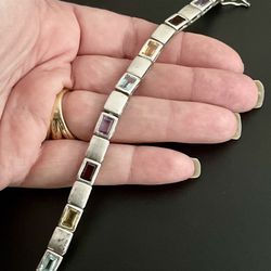 Silver Finish Topaz Garnet Citrine Vintage Modern Bracelet 