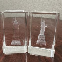 3D Laser Etched Glass Crystal Statue of Liberty/ Empire Building Paperweights