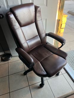 Brown Leather High-Back Executive Office Chair