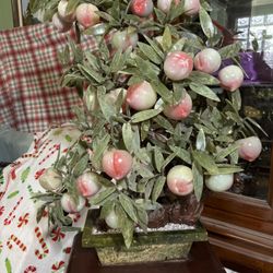 1960’s Vintage Large Chinese Jade Stone Peach Plant Tree ( H 38.5”)
