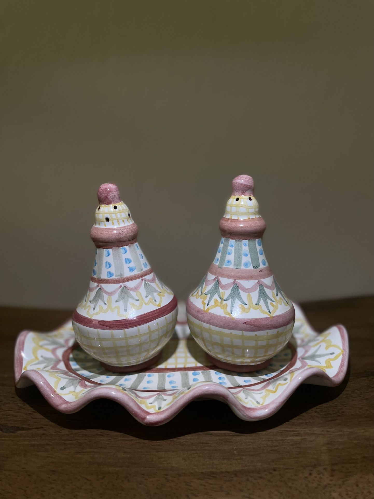 McKenzie Childs Salt And Pepper Shaker With Plate