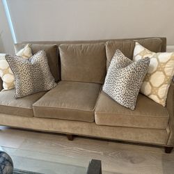 High End Velvet Champagne Colored Sofa 