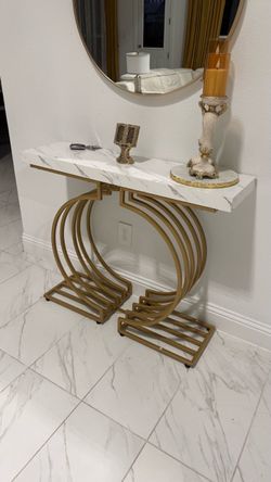 Gold & Marble-Look Console Table