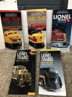 FIVE GREENBERG’S LIONEL TRAINS POCKET PRICE GUIDES - 1996, 1997, 2000, 2006, 2012. COLLECTIBLE
