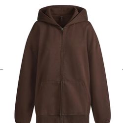 SKIMS Boyfriend Fleece Half Zip Hoodie, Espresso (Unisex) SMALL