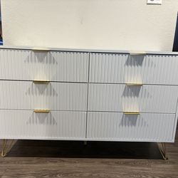 Boho Styled White Dresser with Gold Accents - Brand New Never Been Used