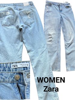 Zara Women's Light Wash Distressed Jeans Size 8
