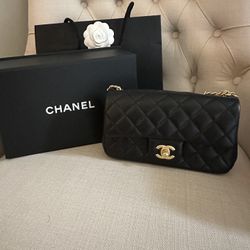 Authentic CHANEL 23s rectangular Black Classic small Flap Bag