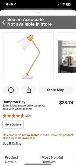Hampton Bay 20in Metal Table Lamp Gold With White Accents 
