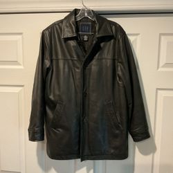 Gap Vintage Men’s Black Leather Car Coat Jacket Button-Down Y2K sz XS
