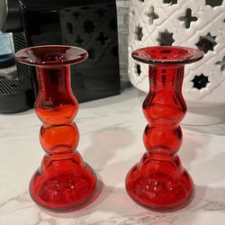 Viking Glass ruby red candle holders