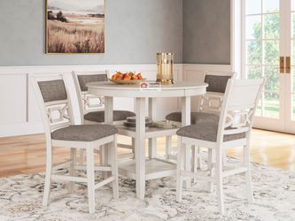 Dining Table SET 5 PC COUNTER HEIGHT BROWN, ANTIQUE WHITE and GRAY