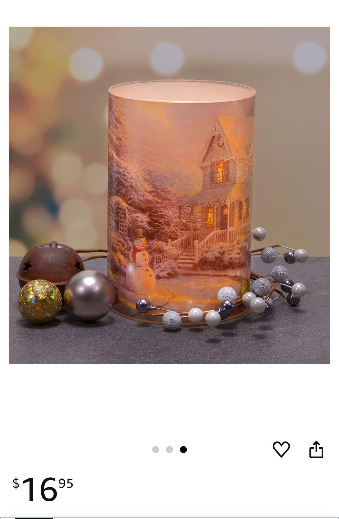 Mark Feldstein & Associates Thomas Kinkade The Night Before Christmas Flameless LED Glass Pillar Candle -📍Pick up in Bellevue