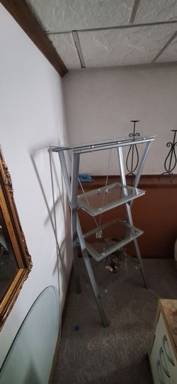 Glass tiered shelf and desk
