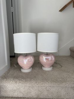 2 Pottery Barn Iridescent Heart Table Lamps 17”
