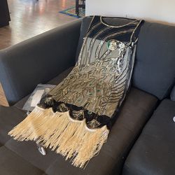 Black And Cream Peacock Dress Size Xl