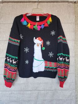 Llama Ugly Christmas Sweater with Tassels