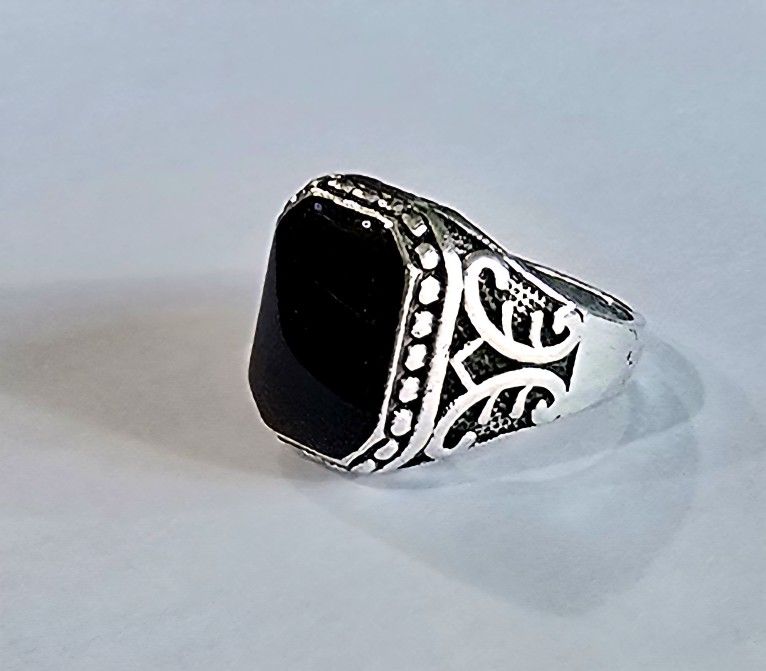 BLACK EBONY ONYX BEZEL SET NEW MENS SIZE 11 STAINLESS SILVER TITANIUM RING
