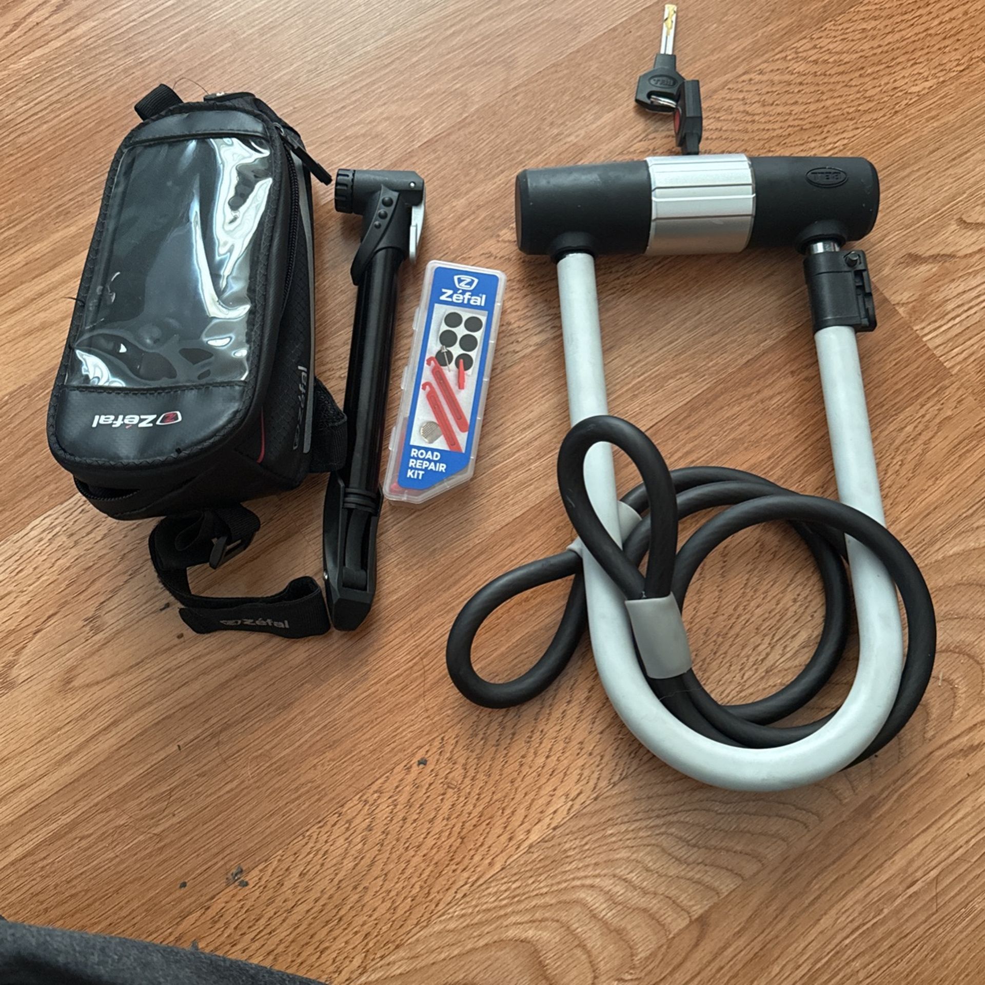 Bike lock And Tire pump With Repair Kit