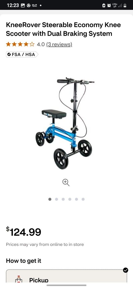 Knee Scotter with DUAL brakes, Steerable