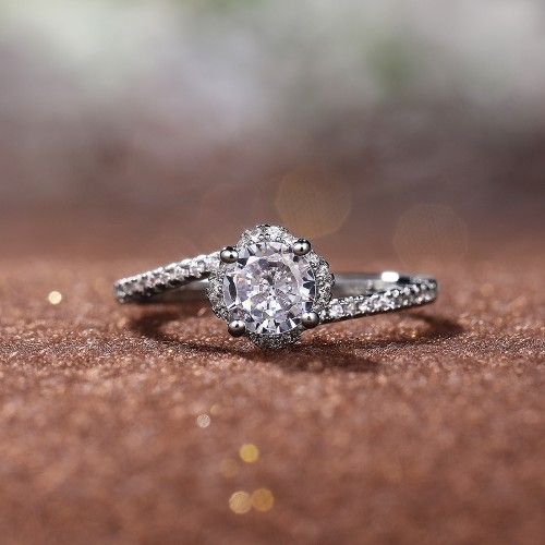 "Beautiful Stone Twisted Macro Pave Silver Pure Flower Wedding Ring, K844