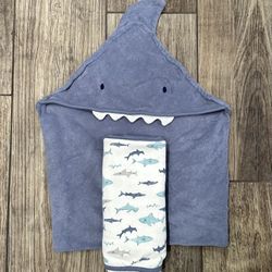 2 Baby Bath Towels, hooded shark, gently used