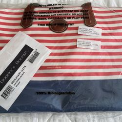 New Dooney & Bourke Large Shopper Beach Travel Tote - Watermelon / Blue - 50% OFF